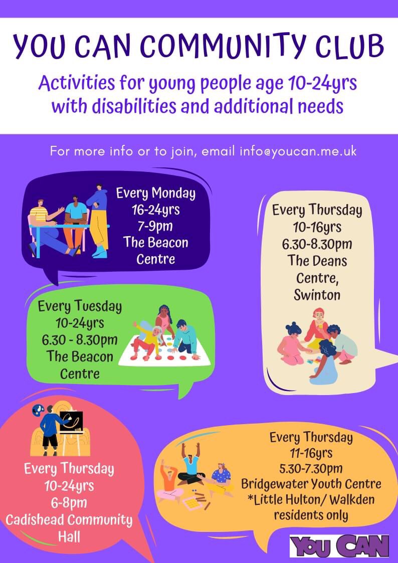 YoucanYouth's tweet photo. Pls RT! @ChatsworthHSCC @OakwoodAcademy2 @PeDeptOakwoodA @OakwoodAcademy1 @salfordyouth1 @SalfordLeisure @WalkdenCoop @WalkdenC @CLHCIO @LittleHultonBL @_ICAcademy1 @CadisheadP @swintoncoop @swintonpendle @RumleyTim @SalfordCVS @EcclesSFCollege @ecclesteam #disabilityyouthclub https://t.co/WJrJuK0Lls