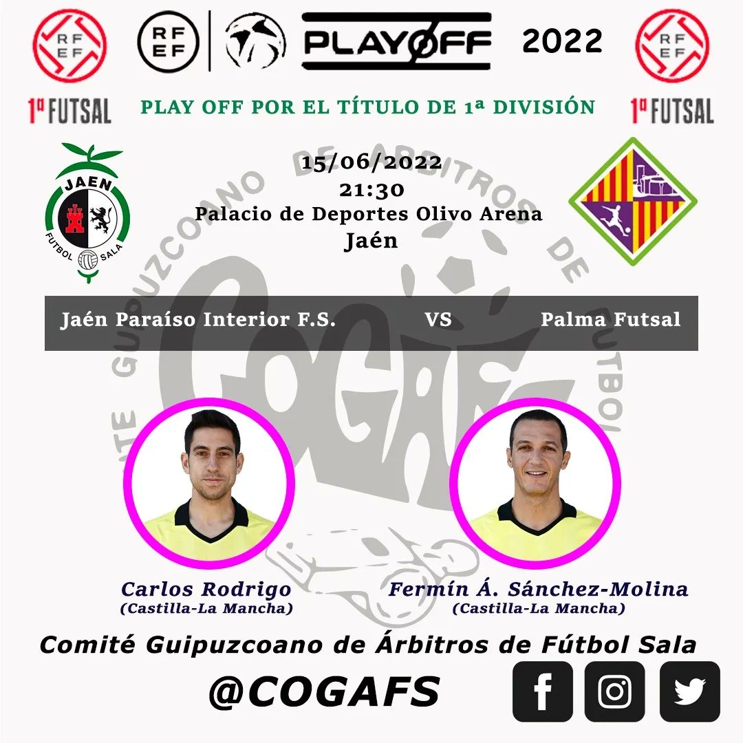 🏆 Play Off por el título de 1ª División | Semifinales, Ida

¡Mucha suerte compañeros!

#Futsal #aretofutbola #futbolsala #futsalreferee #referee #ctnafs #arbitro #valdepeñas #jaen #quenotelocuenten #cogafs