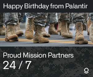 PalantirTech's tweet photo. Palantir is proud to be partnered with US Army. 

Wishing @USArmy a Happy 247th Birthday. https://t.co/PwAN3oZur1