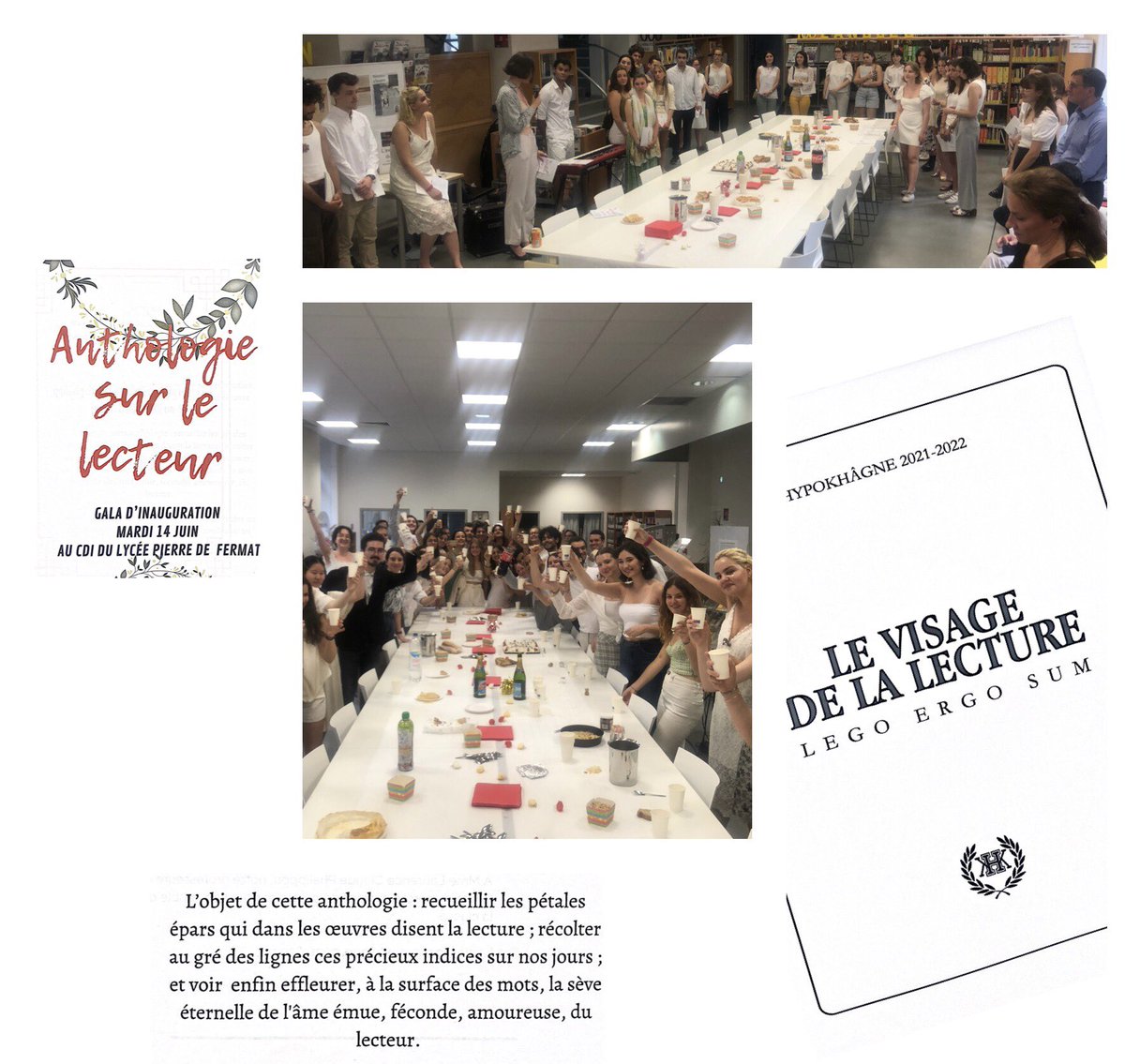 LyceeFermat's tweet photo. Gala d’inauguration au CDI ce jeudi 14 juin autour de l’«Anthologie sur le lecteur », œuvre des #hypokhâgneux du @lyceefermat sur le traitement littéraire de l’énigmatique personnage qu’est le lecteur. Exemplaires au #CDI. Immersion au cœur du processus d’écriture de la classe… https://t.co/EORof1YBav