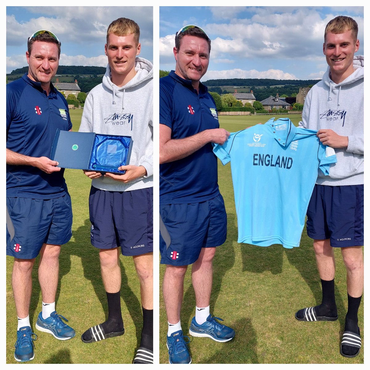 hncsport's tweet photo. After a sensational win by @hncricket against the MCC by 6 wickets. @BenjaminCliff1 presented Head of Cricket Pete Lombard with his England U19s jersey from this season. @hncsport presented Ben with his Outstanding Achievement Award as part of the @TA_HNC programme.@huddnewcoll https://t.co/p6MksYB6Sx