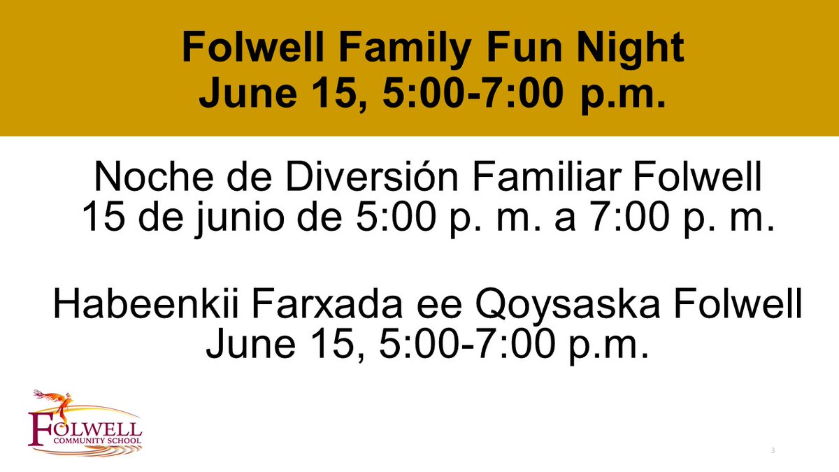 Join us on Wednesday, June 15 5:00-7:00 p.m. for Folwell Family Fun Night. We will gather on the playground for fun activities and Folwell music students will perform. Snacks will be provided. We hope to see you at this fun community building event!