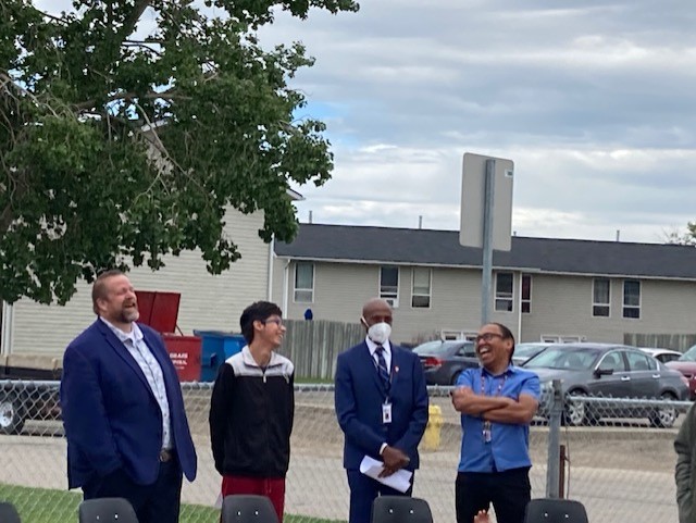 FergusonSchool's tweet photo. Treaty 4 Flag Ceremony at Ferguson School...building relationships with one another. @RegPublicSchool https://t.co/RJfV4xQ2Gp