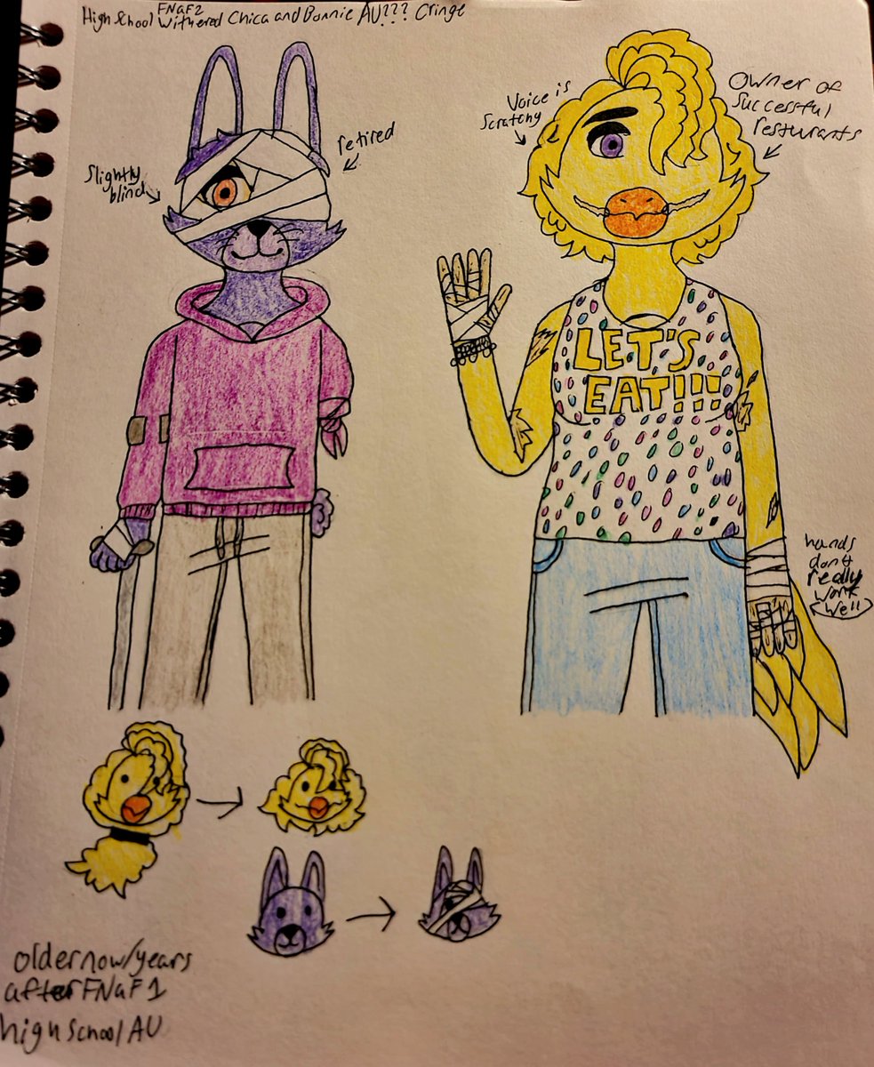 SpicyCurency2's tweet photo. We now have the withered animatronics for the high-school AU!! The withered are the fnaf 1 high-school AU characters but all grown up :D
#fnaffanart #FNAF #witheredanimatronics https://t.co/1WL06SflLF