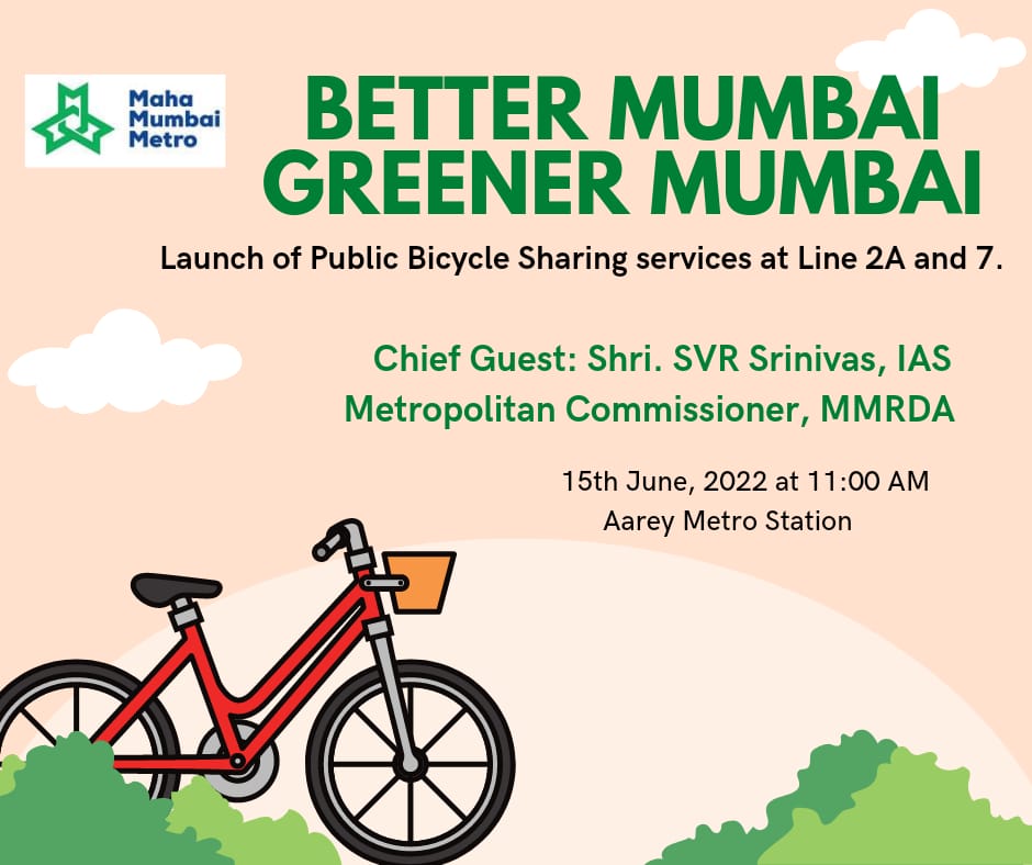 MMMOCL_Official's tweet photo. Maha Mumbai Metro (@mmmocl_official) is happy to announce the launch of @MyByk at Metro Line 2A and 7 for better first and Last Mile connectivity.
.
.
.
.
#mybyk #PublicTransport #Ecofriendly #Greenmumbai #FirstLastMileConnectivity #cycling https://t.co/mlJ2sychmi