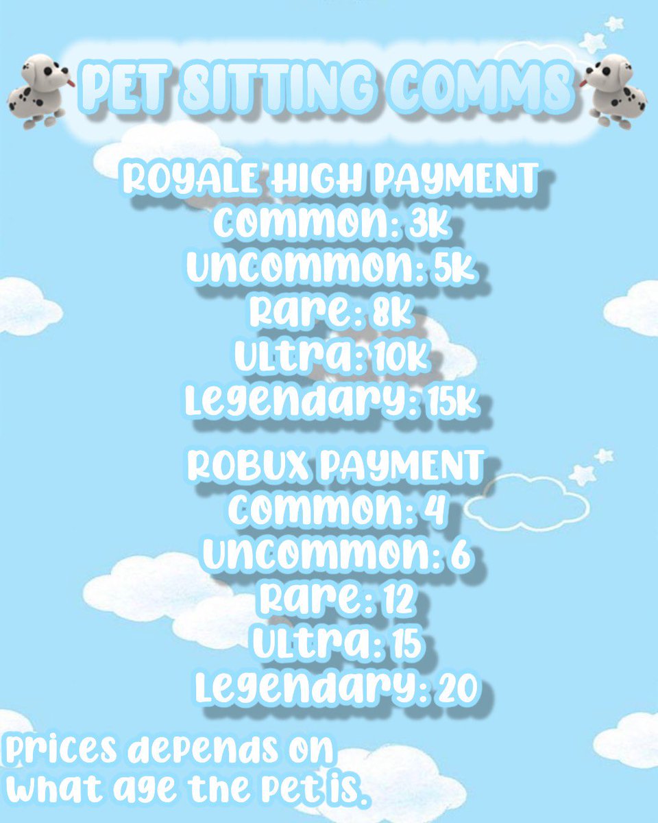 ReginaBlanck's tweet image. Doing Petsitting in Adopt Me for RHD or Robux

Dm or comment if interested!

Kw: Age up full grown Pet sitting Petsitter pet sitter pet sit

Tags: #adoptmepetsitting #adoptmepetaging #adoptmeaging #adoptmetrading #adoptme #adoptmetradings #Adoptmetrade  #adoptmepetsit #adoptme