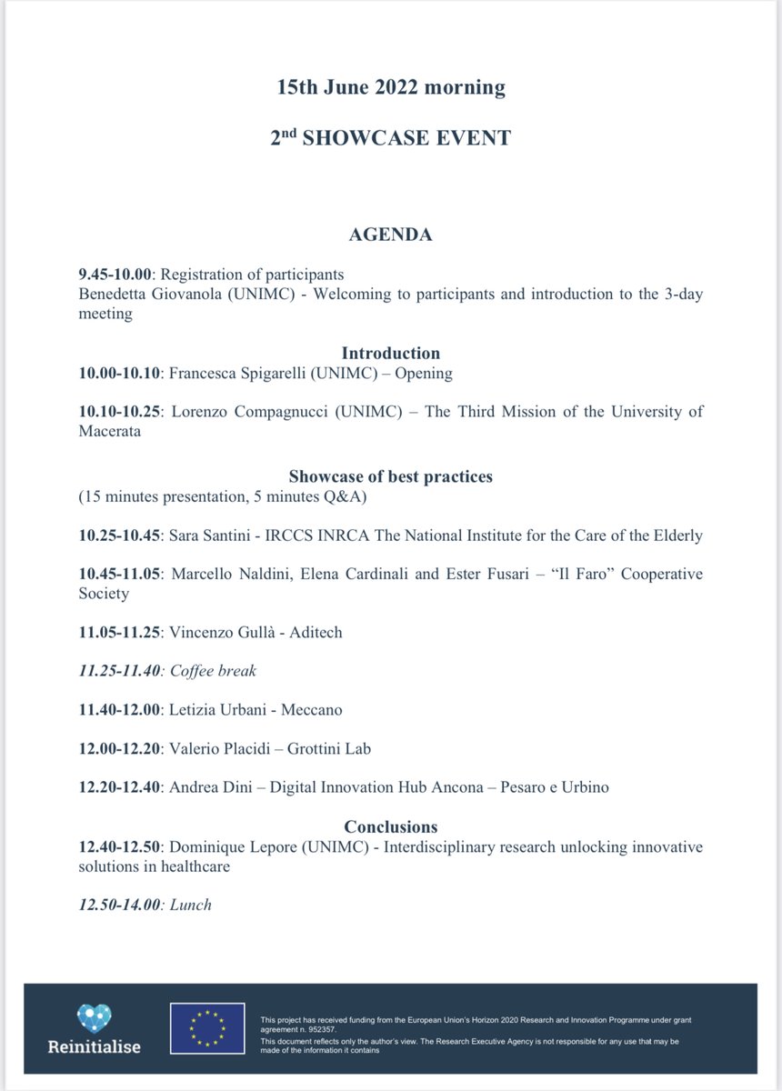 📌The 2nd #REINITIALISE showcase event will take place tomorrow in Portonovo, Italy. We will discuss best practices in #healthtech with project members from <a href="/UniMC/">Università di Macerata</a> <a href="/KU_Leuven/">KU Leuven</a> @UMCS and great stakeholders GrottiniLab, Aditech, Meccano (and many others). 
#EUproject #digitalhealth