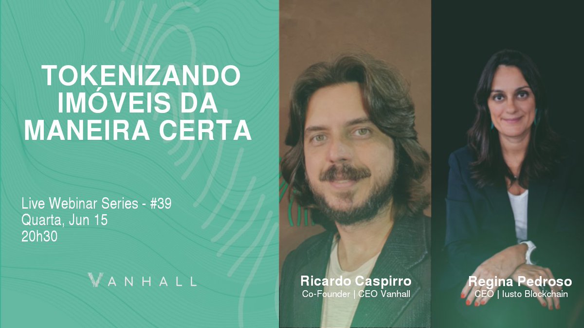 Junte-se a nós 4f(15/06) às 20h30 com <a href="/ricardocaspirro/">Ricardo Caspirro</a> | CEO do <a href="/Vanhallio/">Vanhall</a> e <a href="/reginapedroso/">Regina Pedroso</a> | CEO da Iusto Blockchain.
Vamos entender como tokenizar imóveis da maneira correta.
Ytube: bit.ly/3zCGIJl
#tokenization #stablecoins #vanhall