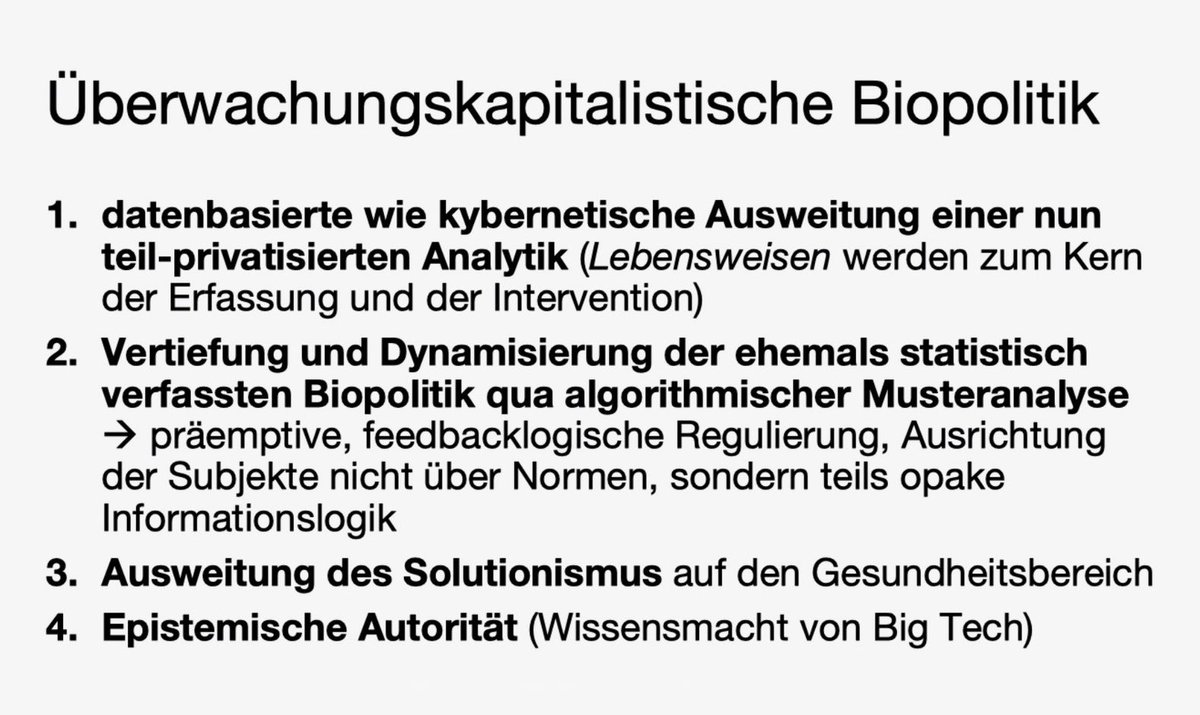 Spannender Vortrag von <a href="/AnnaNosthoff/">Anna-Verena Nosthoff</a> und <a href="/FMaschewski/">Felix Maschewski</a> zu #Datenungleichheit bei #Health #Wearables von Big Tech: Firmen haben Gesundheitsinfrastruktur aufgebaut und kooperieren mit Staat, „der nicht mehr als Überwacher, sondern als Life Coach auftritt“ <a href="/LPEgermany/">LPE Germany</a> @petras_max