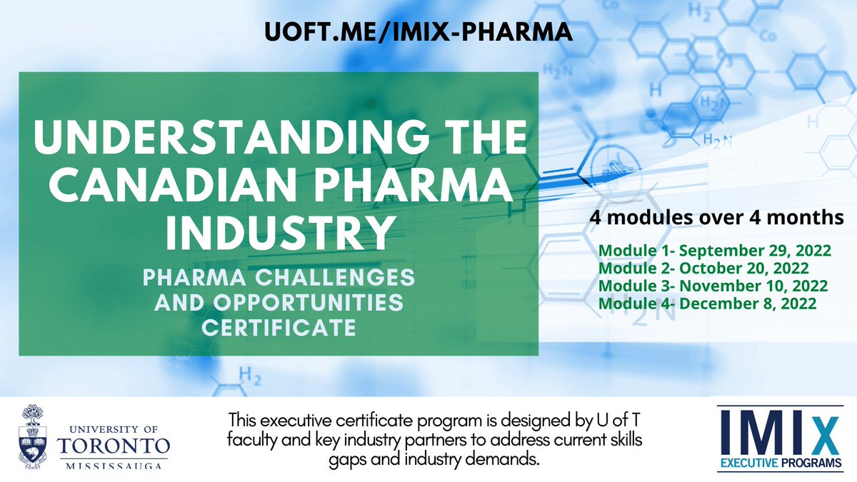 IMIx_Program's tweet photo. Advance your career in the pharmaceutical industry! Join us this Fall for the 3rd offering of our Pharma Challenges &amp; Opportunities Certificate program! Seats are limited. https://t.co/0B3sQPoq9l https://t.co/T9n9PDTCst