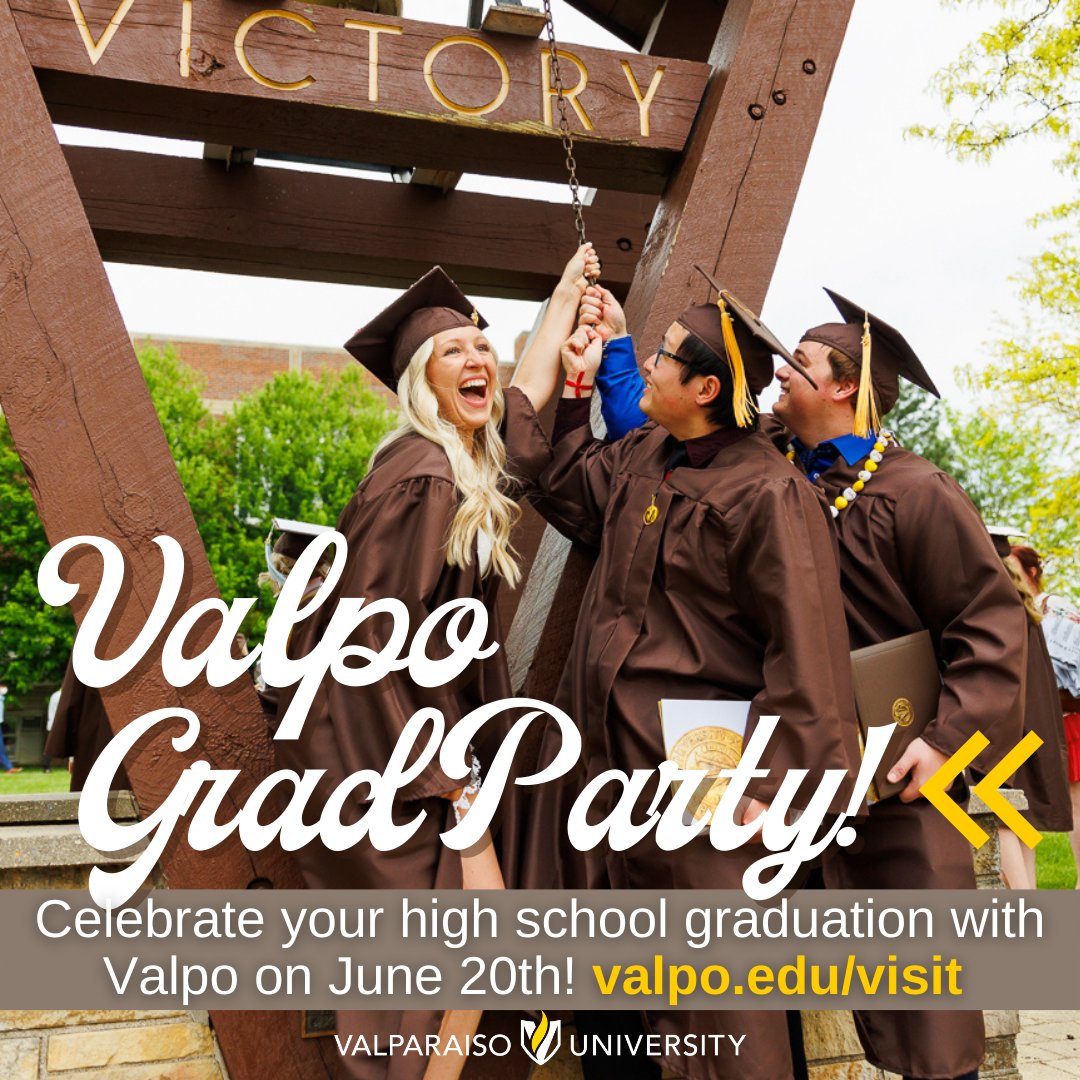 Less than a week 'til we host a grad party for YOU! Come in your HS colors and leave with Valpo colors ➡️ #DownInBrown #BoldInGold! There will be food &amp; lawn games + a campus tour, chats with admission counselors &amp; Valpo students, and more! Register at valpo.edu/visit.