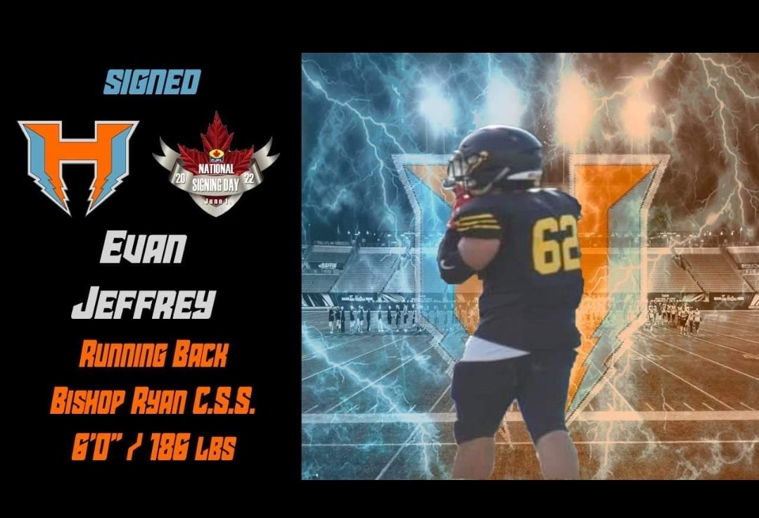 CanesFootball63's tweet photo. The Hamilton Hurricanes are pleased to announce the signing of RB, Evan Jeffrey of Bishop Ryan C.S.S in Hamilton
#canesnation
#cjflsigning
@TheOFCFootball 
@CJFLnews https://t.co/AFhtQ4FGmw