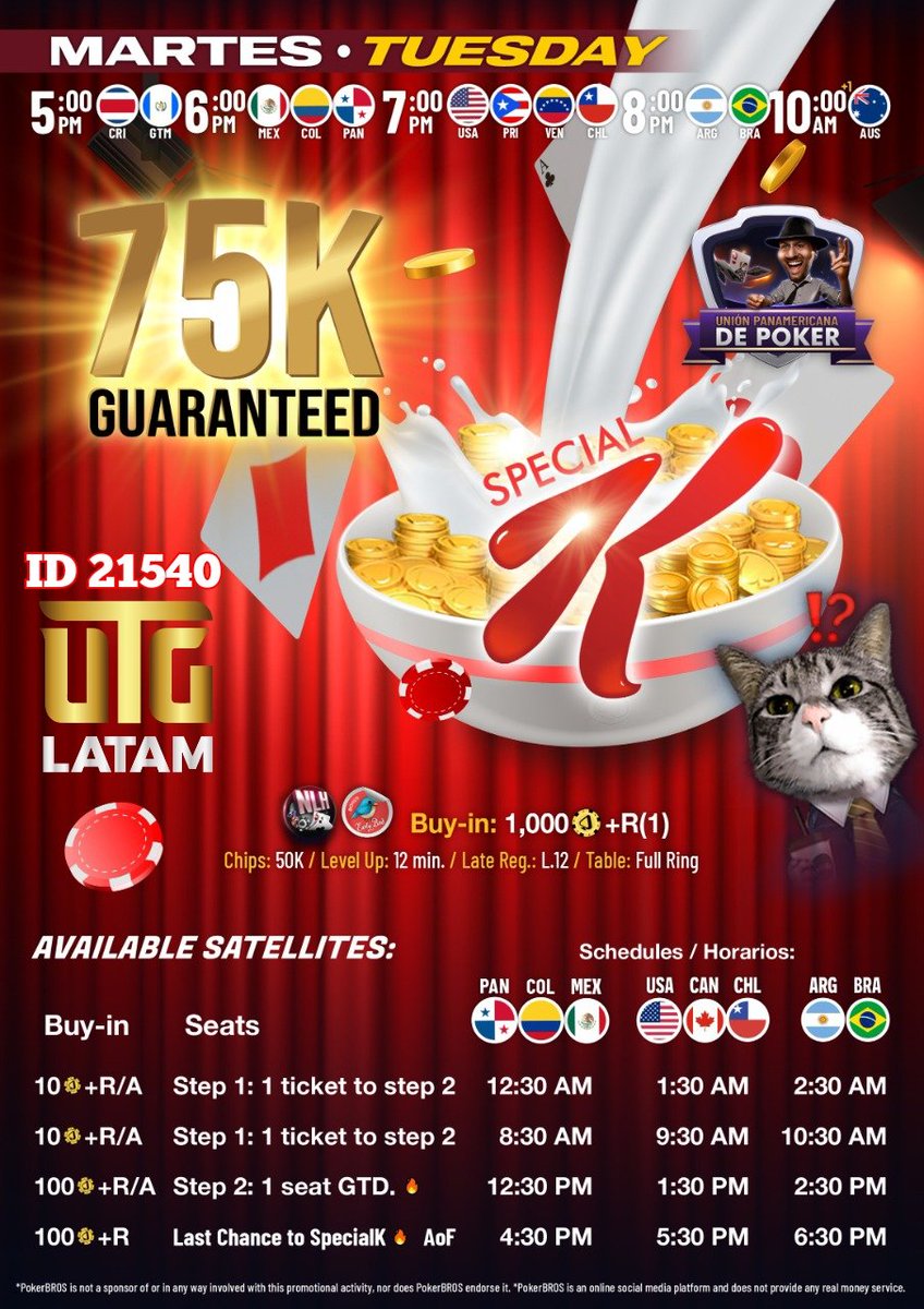 utgmx's tweet photo. No te pierdas los estelares HOY de  #PokerBros 🤩
95K GTD 🤑🤑🤑

Abre tu cuenta ahora y únete  a UTG LATAM Poker  
📲https://t.co/xTyvMEylqz
 ID 👉 21540
#UnderTheGun #UTGLATAM #PokerEnLinea https://t.co/x0CCRda5GS