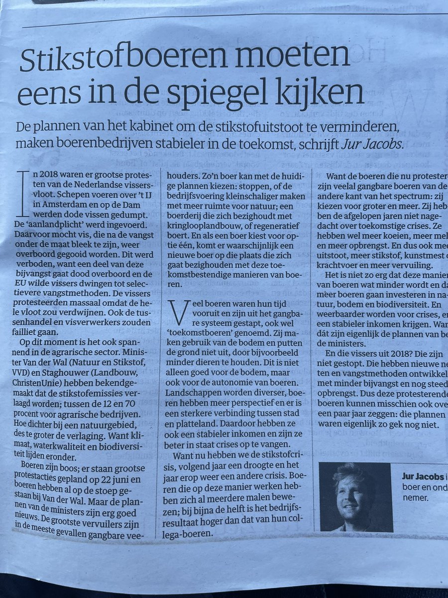 Stikstofboeren moeten eens in de spiegel kijken, zegt een boer in NRC.