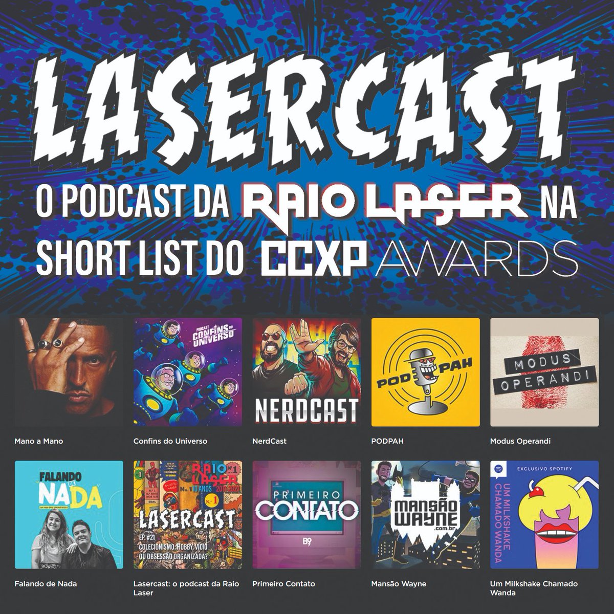 raiolaserHQ's tweet photo. Nosso podcast LASERCAST está na Short List do CCXP Awards 2022 e nos honra muito sermos lembrados ao lado de tanta gente relevante! ⚡️

Dois anos e meio &amp; 42 episódios quinzenais depois, nossa gratidão a todas, todos e todes — ouvintes, convidadas &amp; convidados, editoras &amp; + https://t.co/1sjbdmU8a4