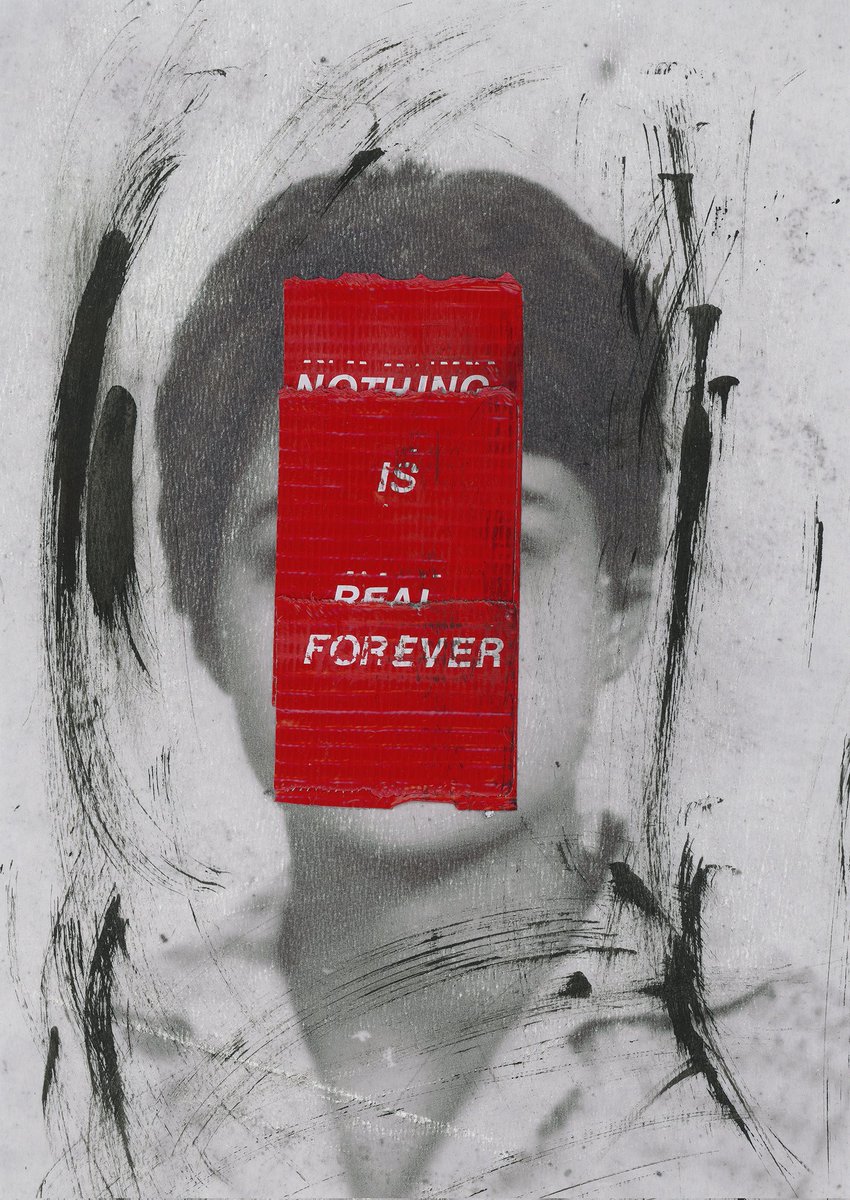 "If I sold my soul, can I buy it back?"
REI#04

Analog collage made with found photo, letraset, red duct tape, black ink and sandpaper.
10x1 #XTZ 
Only on  <a href="/objktcom/">objkt</a>
 Link in the comments
#tezos #objktcom #CleanNFT
