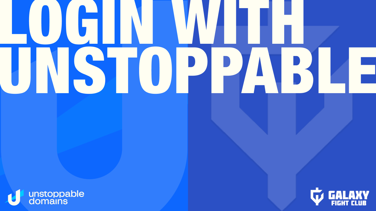 🎉 Cheers to our newest partner... <a href="/GalaxyFight_NFT/">Galaxy Fight Club</a>! You can now log in using your Unstoppable NFT domain. 

To celebrate we’re co-sponsoring a 🍕 party on their #NFTNYC2022 Yacht Party. Keep your 👀 open for more in-game activations to come!

More info: discord.gg/tbhXh5bYRG