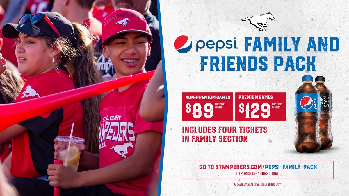 calstampeders's tweet photo. Have you purchased your @PepsiCanada Family and Friends Pack yet!?

✔Four tickets in the Family Section at McMahon
✔$40 Food and Beverage E-card

Get yours today: https://t.co/RXkDsdKjs9 https://t.co/Ygk04ACxx1