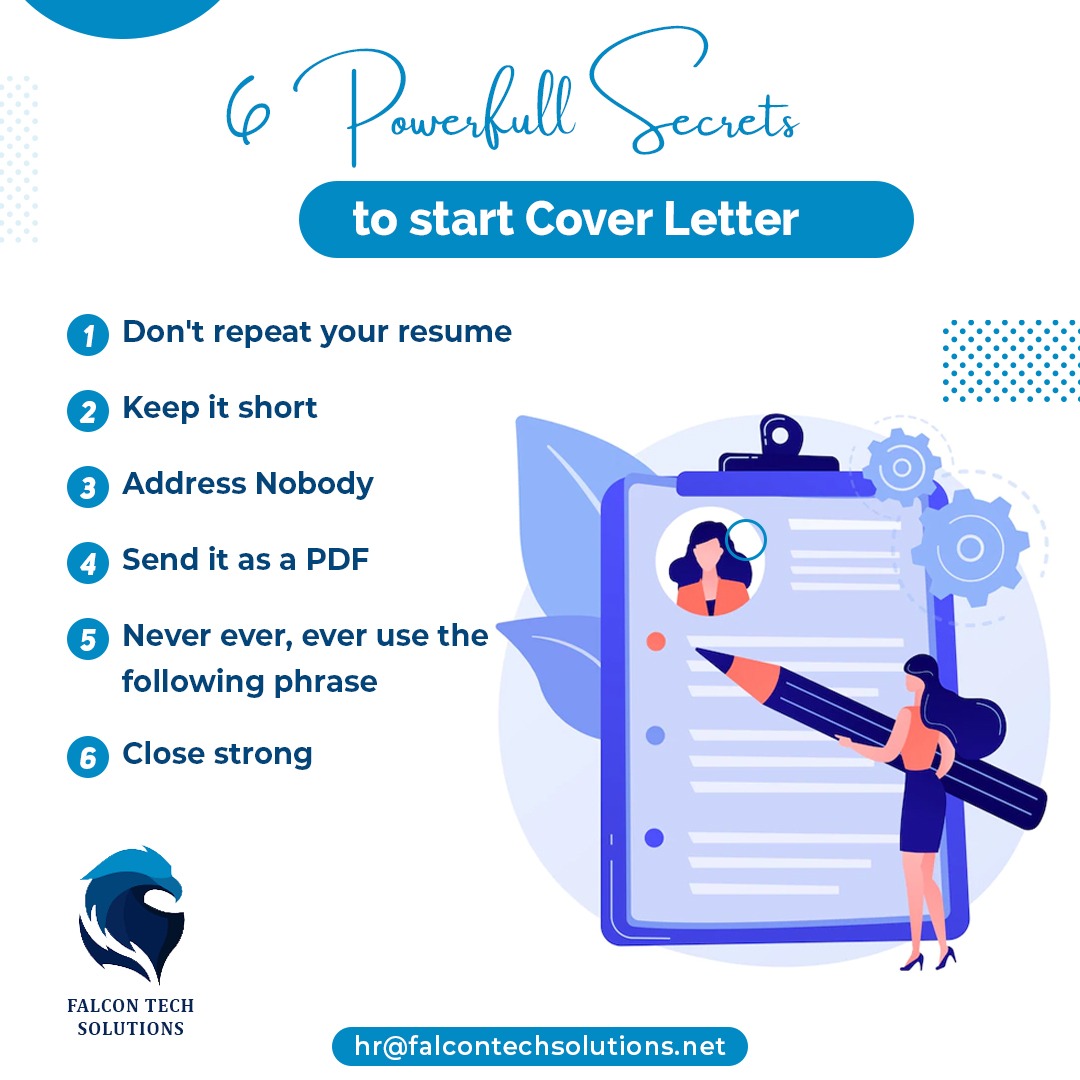 FalconTech_'s tweet image. In today&apos;s job market, your cover letter is more important than ever.
A great cover letter can be the difference between getting an interview and being rejected outright.
#coverlatter #jobseekers #help #jobshiring #falcontechsolutions