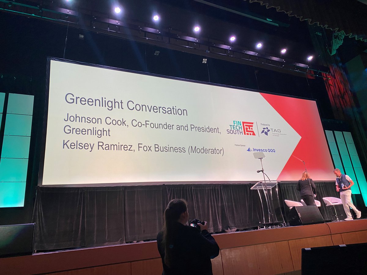 Johnson Cook, co-founder and president of @greenlightcard, took to the stage for a chat with <a href="/kels_ramirez/">Kelsey Ramírez</a> from @foxbusiness at #fintechsouth. Great discussion.