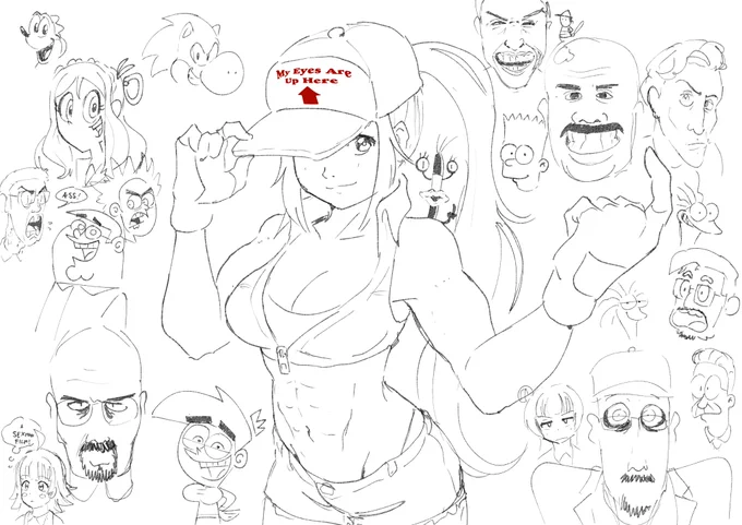 you ever start doing your female terry bogard as a warm up drawing but you stream it to your friends then to amuse them and yourself you draw some bullshit steve harvey and then the whole canvas just. degenerates. 