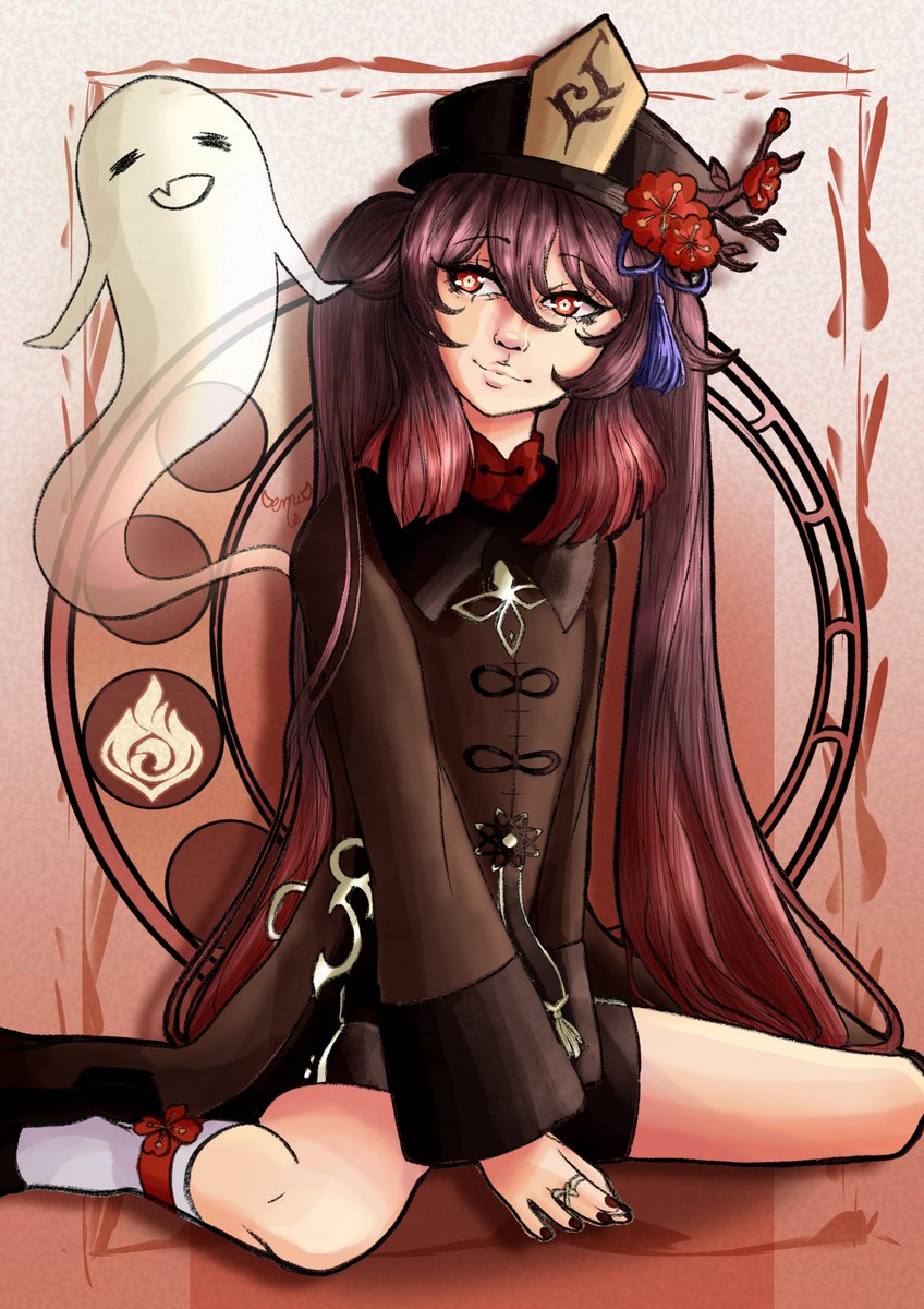 Akuma_Emiko's tweet photo. Y'all know me by now, i'm a people pleaser. Many of you asked for Hu Tao from Genshi impact so here she is. I love her little ghost. I even went as far as downloading the game to look at her 3D model. #GenshinImpact #GenshinFanart #Hutao #digitalart #fanart #artoftheday https://t.co/8oue7JeSmG
