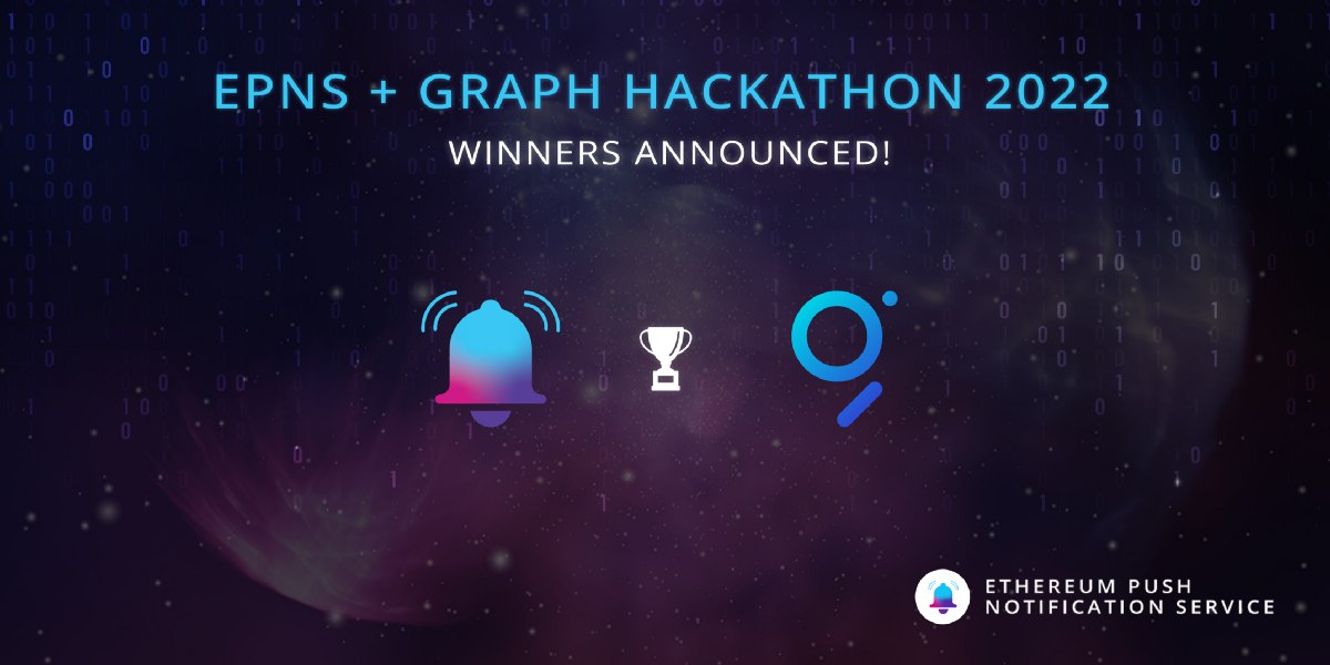 As part of our recent integration with @graphprotocol & #GraphHack2022, we posted some awesome bounties🤗

After 3 days of hacking, we're happy to announce the EPNS + Graph hackathon 2022 winners! 🥳

Congrats to the winners!👏 Check their hacks here⚒️👇
medium.com/ethereum-push-…