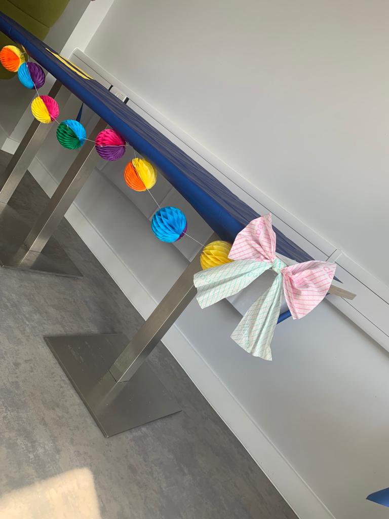 estates_nhs's tweet photo. E&amp;F HQ is ready and waiting for tomorrow’s National Estates &amp; Facilities Day 😎
What do you all think of @ClaireGibsonRCN’s handcrafted (and sustainable) cleaning cloth bows? Aren’t they cute? 🎀 #HealthEFMDay @StockportNHS https://t.co/lwrUpgLFCb