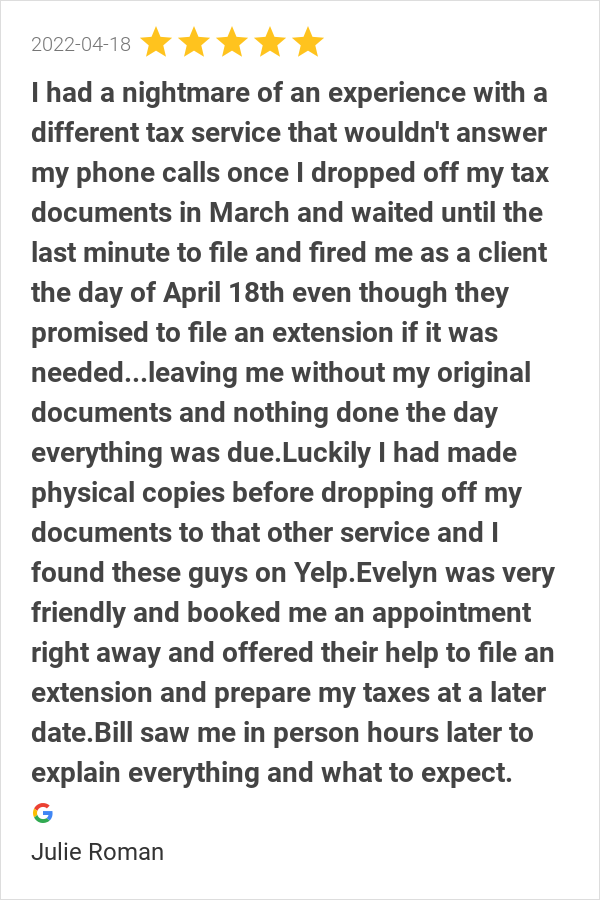 MasterAccountng's tweet photo. New 5.0-star Review: "I had a nightmare of an experience with a different tax service that wouldn't answer my... https://t.co/PniQHvj24B