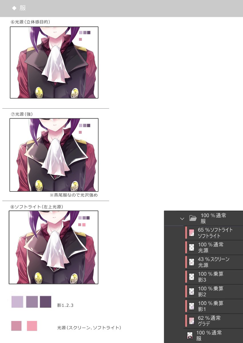 自分用描き方メモ。髪と服。 
