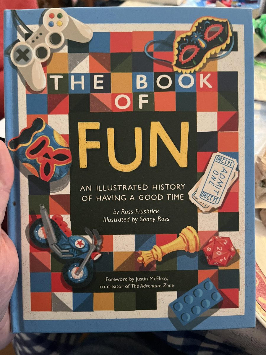 BrockWager's tweet photo. Looking forward to cracking open @JustinMcElroy’s new book. The ridiculously long afterword by @RussFrushtick is something I’ve never seen before and worth checking out. #TheBookOfFun https://t.co/60WD799b9z