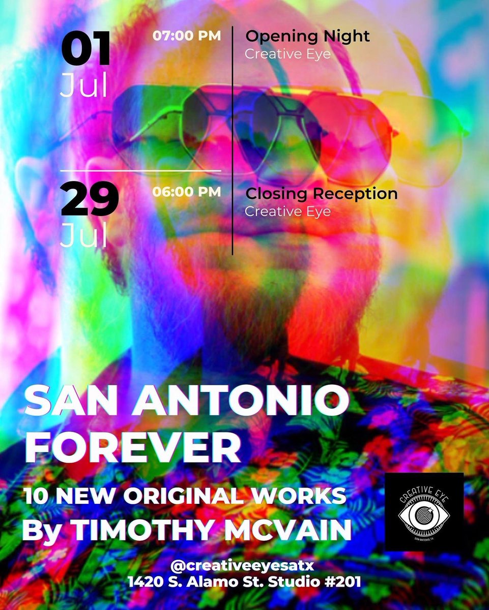 TimothyMcVain's tweet photo. #SA4EVER my first solo show begins July 1 #creativeeyesatx at @BlueStarComplex @southtownsatx https://t.co/vDyHbeQL7T