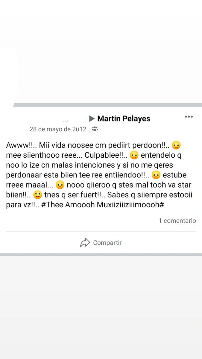 Cuando tuve 12 años tenía una novia de 16 años del secundario. Un día quedamos en hacernos la chupina juntos, nos fuimos al centro y cuando nos bajamos del colectivo un chico le pidió un beso(se lo dio) ese día me rompieron el corazón y como si fuera poco lo ventilamos en el face