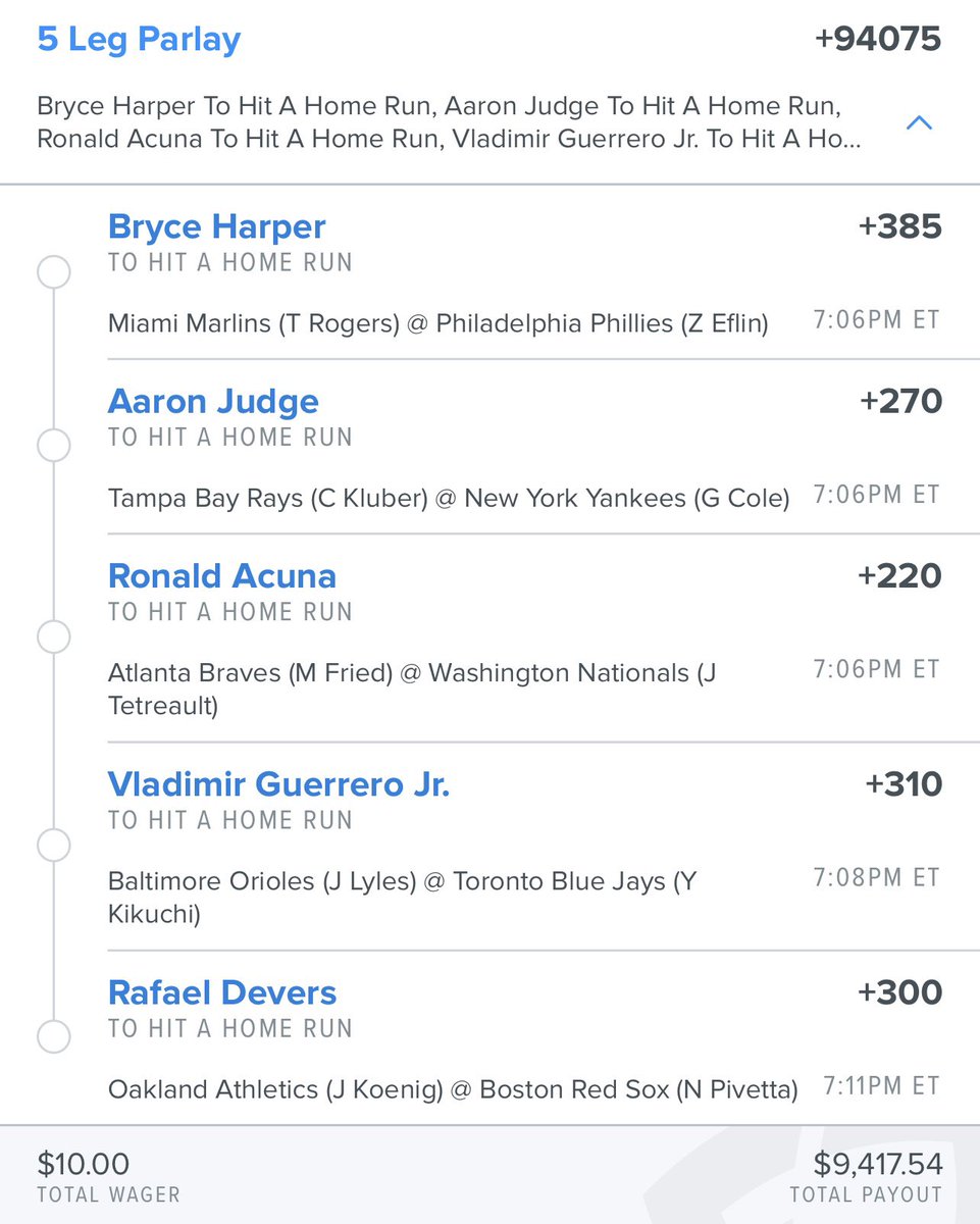 BreakClubNFT's tweet photo. If these 5 players all hit a HR tonight, one person who follows and retweets wins $1000. https://t.co/4JB49zOzhU