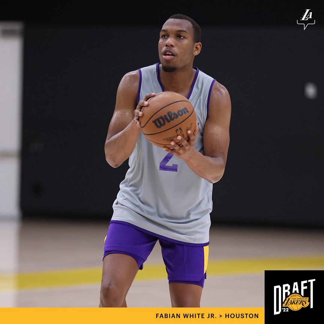 Lakers's tweet photo. Working out for the #LakeShow today: Fabian White Jr. 

@3five_ x @UHCougarMBK https://t.co/kDWkxU97lN