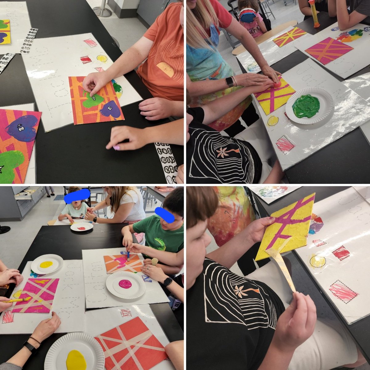 MrsStanleyArt's tweet photo. Love the way these #ChrisUphues  inspired hearts came out from our #Adaptiveart students! Lots of challenges layering paint but they did a great job physically accomplishing every step themselves. Everyone loved the bright, #happyheart results! ❤️  @northcolonieart #nccsart https://t.co/dxpBMYfjuP