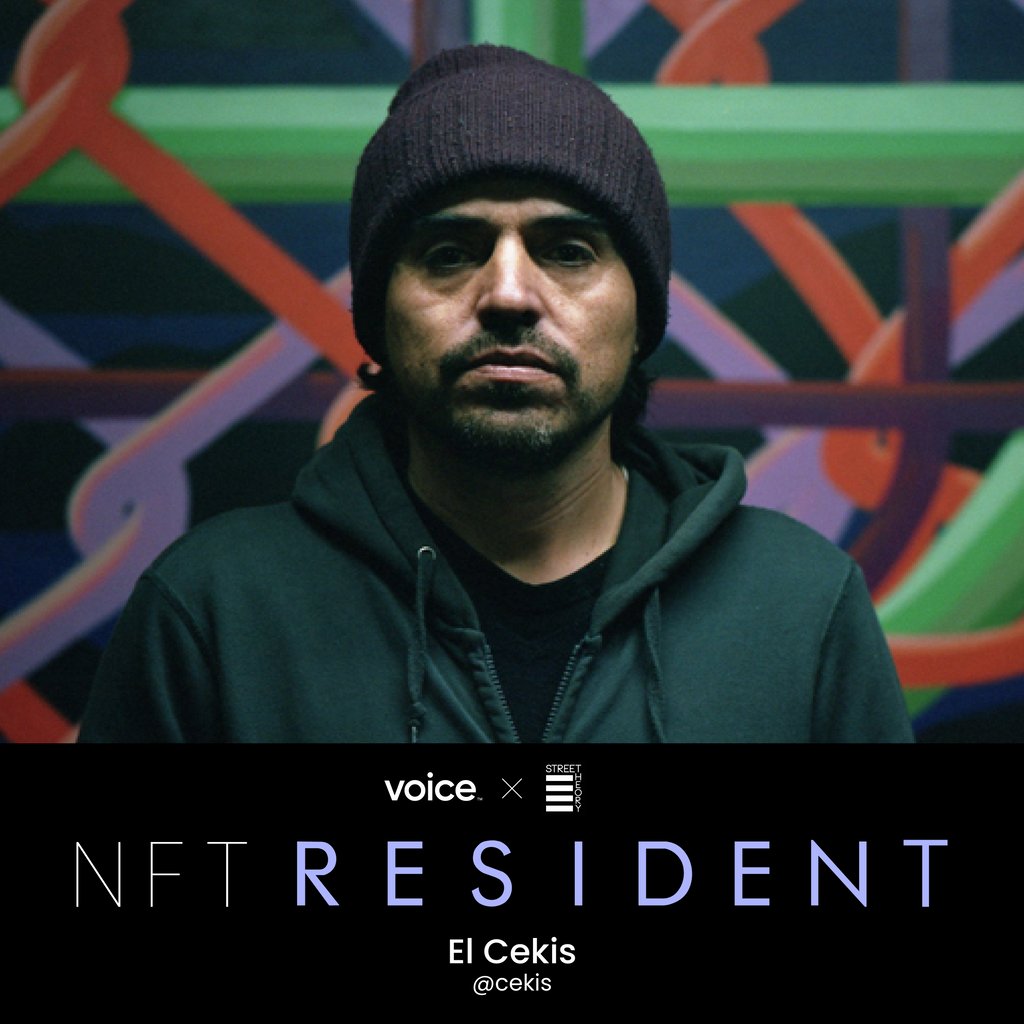 streettheory_'s tweet photo. Meet the @voicehq X @streettheory_ NFT resident: @elcekis⁠. 

His career as a visual artist began within the streets of Santiago, Chile. In NYC he maintains visual evidence of Latin American and Graffiti roots while communicating a universal language of the human experience.⁠ https://t.co/OqSkT7DmIh