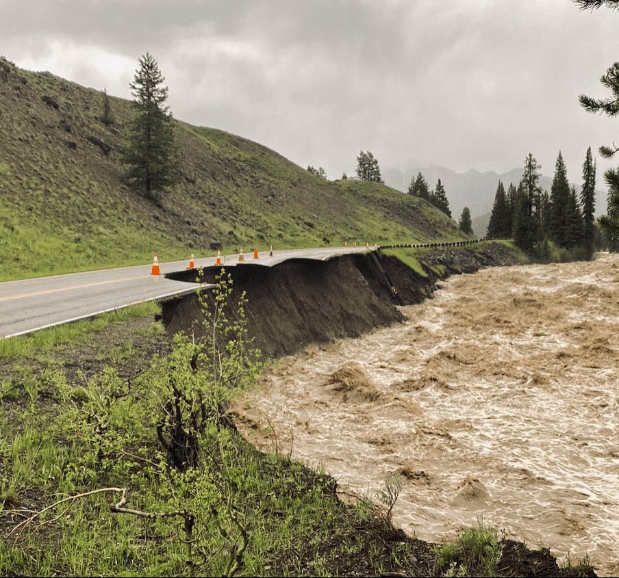 Historic #rainfall closes #yellowstone national park, June 12th, collapses roads, bridges and houses. #climatechange results in more extreme patterns of water distribution worsening such #floods. #Yellowstoneflood #yellowstoneflooding #fightclimatechange #togetherforclimate