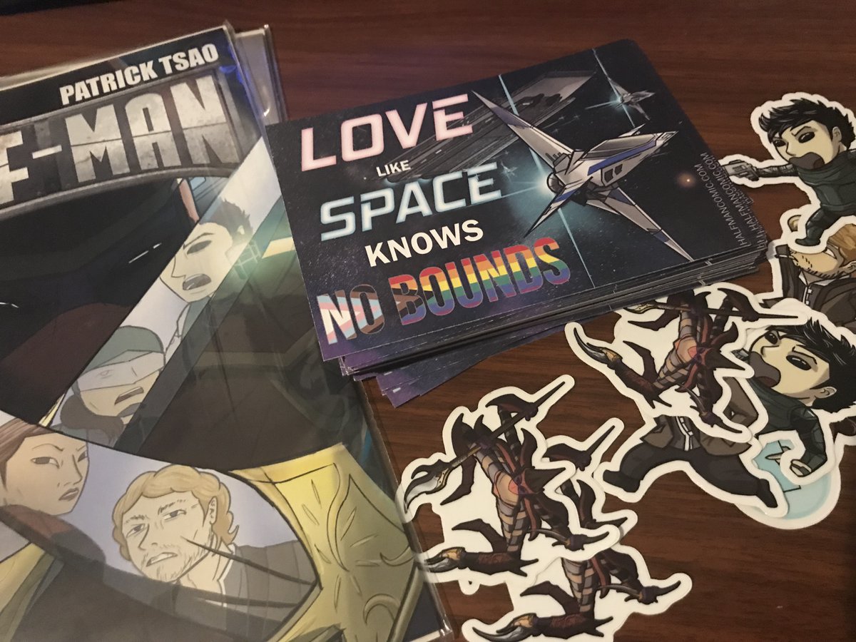 halfmancomic's tweet photo. In New York this weekend? Get to @AnyoneComics in Brooklyn on Saturday - Half Man's gonna be tabling at Brooklyn Pride Fair from 12-6 PM - paper issues, new exclusive Pride merch, and you'll be able to commission the artist - me!  @machiavelli33!  See you all there! #anyonecomics https://t.co/s7FxYMylAT