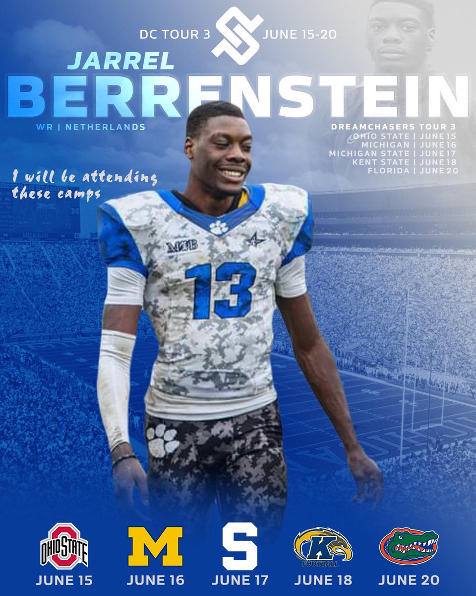 JJBerrenstein's tweet photo. I’m excited to announce that I will be attending at these camps on the DreamChasers Tour! I will be with @PPIRecruits @ElitePrestige2 https://t.co/P6SEk9LxZ2