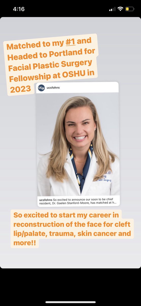 So excited to have matched at <a href="/OHSUENT/">OHSU Ear, Nose and Throat Department</a> for Facial Plastic Surgery Fellowship starting July 2023! Grateful for all the <a href="/UCSF_OHNS/">UCSF Otolaryngology | Head and Neck Surgery</a> mentors who supported me!
