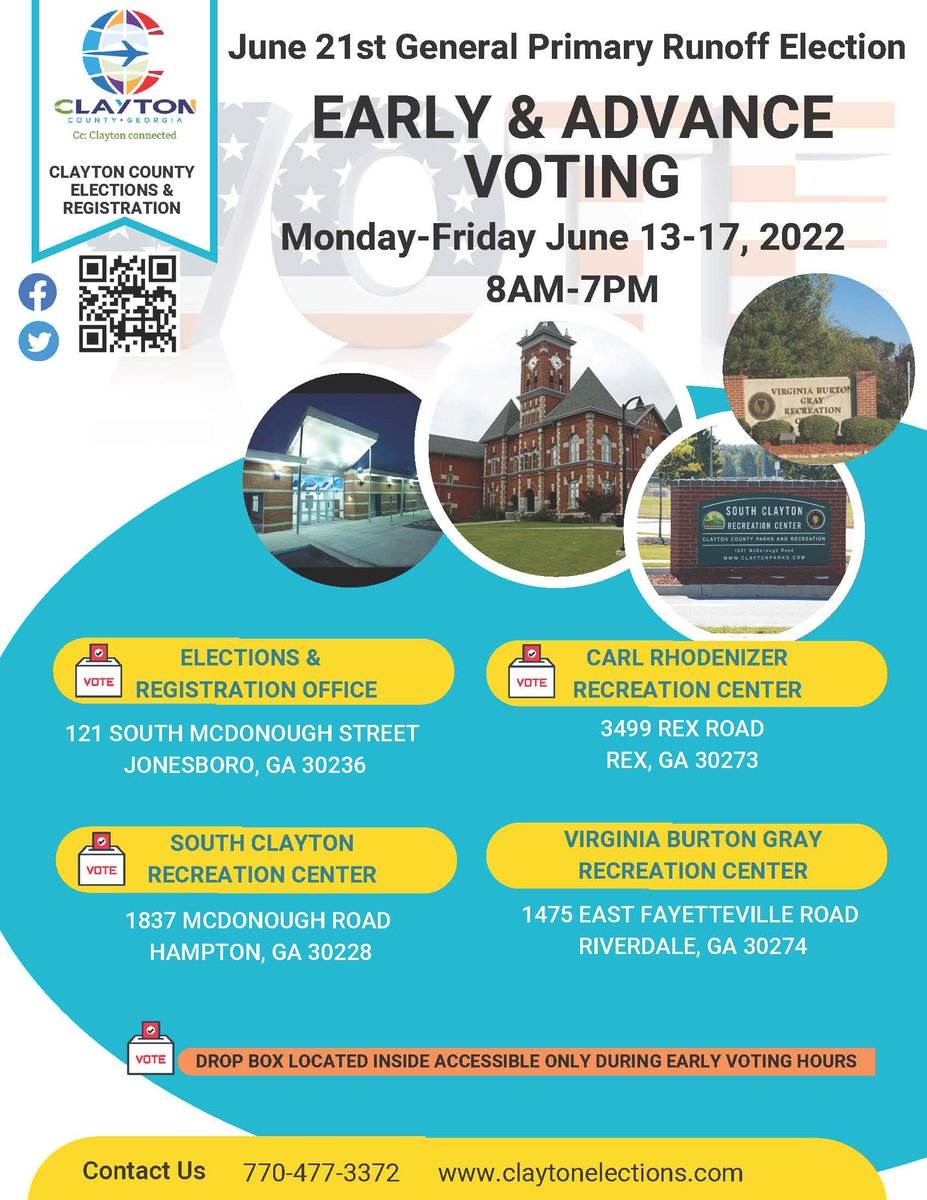 ClaytonAlphas's tweet image. Clayton County Residents, here is Advanced Voting Info, for the General Primary Runoff Election. Election Day is June 21st, however, early voting is taking place this week.

#AlphaPhiAlphaFraternityInc #PiGammaLambda🤙🏾🤙🏾🤙🏾 #ClaytonCountyAlphas #AVotelessPeopleIsAHopelessPeople