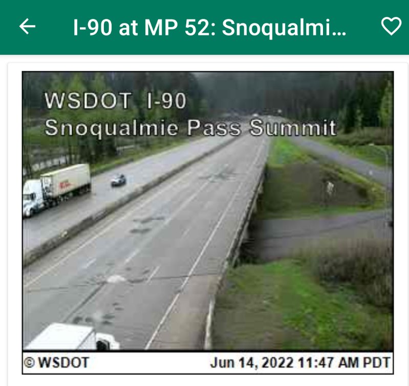 WSDOT Passes on Twitter "Snoqualmie Snowing with 3" of accumulation