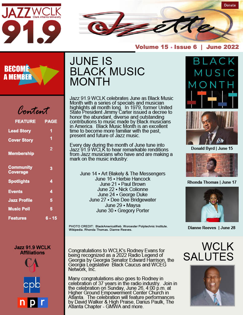 Jazz919WCLKatl's tweet photo. 🗣 Jazz 91.9 WCLK #Jazzette #June issue 👉 Inside: #BlackMusicMonth + #WCLK Salutes + Signature Serenade Winner + WCLK MEMBERSHIP CAMPAIGN + Shop https://t.co/IpGBwEGMBP Support WCLK + music + information and more #RT FULL ISSUE HERE: https://t.co/vPU0uMeUnv #Jazzness https://t.co/tUw6SQveB3
