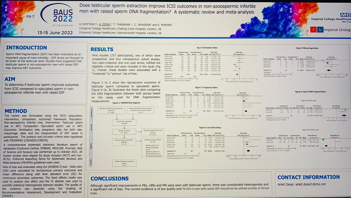 Presented by our andrology fellow Ankit Desai: What is the utility of Sperm DNA frag and testicular sperm in the context of idiopathic non-azoospermic male infertility? #baus22