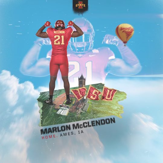 MarlonMcclendo1's tweet photo. Can’t Wait to get up to Ames, Iowa State for my official visit on June 16th-June 18th!  @TysonVeidt @coach_horsepwr @Coach_Heacock 📍🔥 https://t.co/whLzJkw9rA
