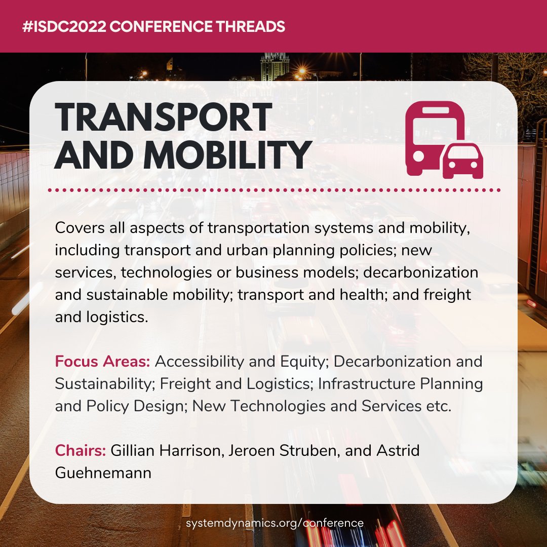 System Dynamics Society (@systemdynamics_) on Twitter photo π’ Transport and Mobility is a new conference thread this year. For #ISDC2022, Gillian Harrison, Jeroen Struben & Astrid Guehnemann are the Thread Chairs. π―
π Register: ow.ly/2wtP50JxrgQ
π T-SIG: ow.ly/1c6650JxrqP
#SystemDynamics #systemsthinking <a href="/NewFuelNewRules/">Gillian Harrison</a> π’ Transport and Mobility is a new conference thread this year. For #ISDC2022, Gillian Harrison, Jeroen Struben & Astrid Guehnemann are the Thread Chairs. π―
π Register: ow.ly/2wtP50JxrgQ
π T-SIG: ow.ly/1c6650JxrqP
#SystemDynamics #systemsthinking <a href="/NewFuelNewRules/">Gillian Harrison</a>