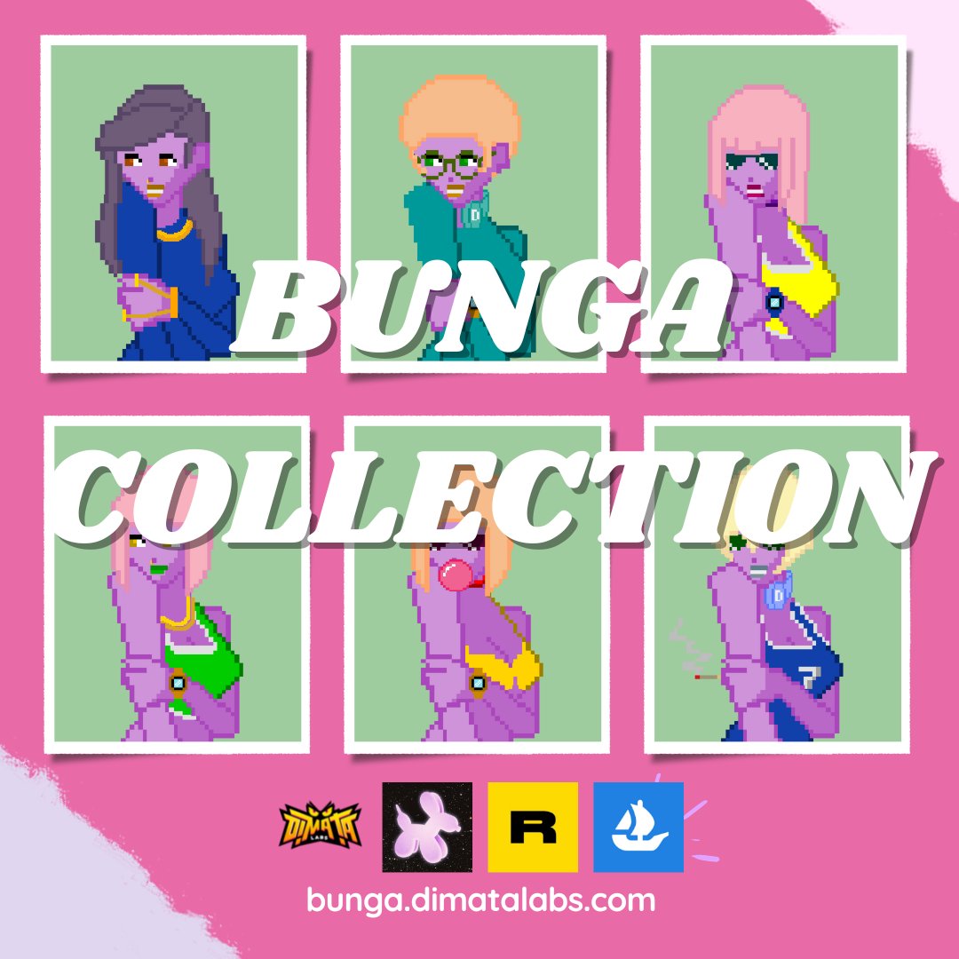 BUNGA COLLECTION | #NFT PROJECT | #POLYGON NFT

linktr.ee/bungadimatalabs

#nftcommunity #nftart #nfts #nftcollector #NFTcollectibles #nftdrop #nftcollectors #digitalart #pixelart #pixel #opensea #rarible
 #LUXY