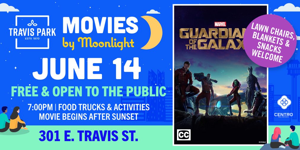 Movies by Moonlight tonight at Travis Park, 301 E. Travis St.! Food trucks & activities at 7 p.m., movie begins after sunset. Free parking in City lots, garages & meters for @DowntownTuesday!