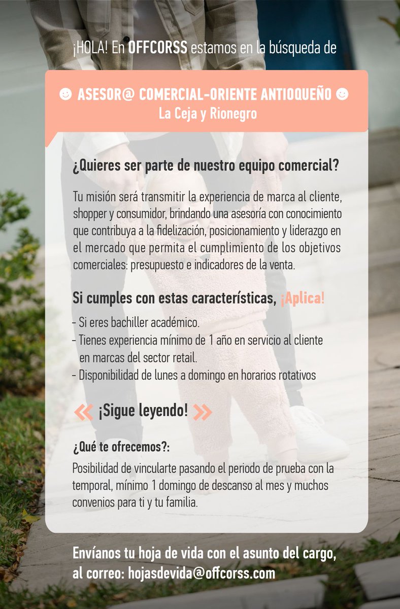 OFFCORSS's tweet photo. En #OFFCORSS estamos buscando asesor comercial en el oriente antioqueño que lleve nuestro equipo comercial al siguiente Nivel. Si cumples con los requisitos envía tu hoja de vida aquí hojasdevida@offcorss.com #TrabajoSíHay https://t.co/kxFY6cDCLT